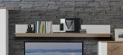 Image de Étagère murale 190 cm, blanc, finition chêne, style moderne