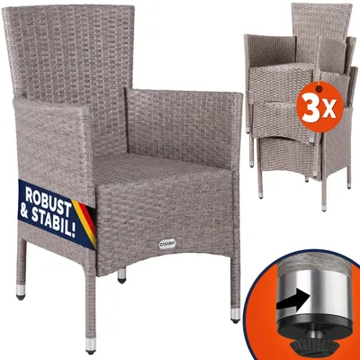 Produktbild von CASARIA® Gartenstühle 3er Set Stapelbar Polyrattan Wetterfest Stapelstuhl Outdoor Verstellbar 160 kg Belastbarkeit Garten Terrasse Balkon Sessel Creme