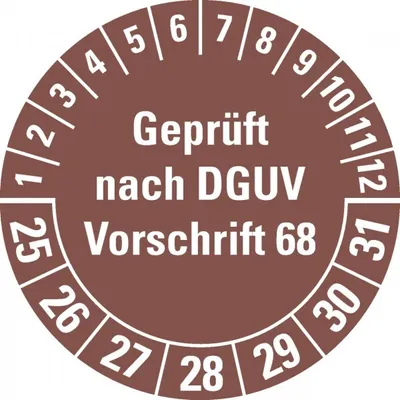 Produktbild von Dreifke® Prüfpl. G.n.DGUV Vorschr.68, 25-31, braun, Folie, Oberflächensch., Ø...