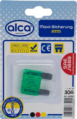Produktbild von alca® Maxi-Sicherung 30A; 1 St. Blister 32 V Farbe - grün Maxi Flachsicherung für Fahrzeuge LKW Bus Schwermaschinen Traktor Auto