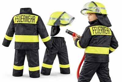 Produktbild von 24costumes Feuerwehr Kostüm Kinder – 3-teiliges Feuerwehrmann Kostüm Set mit Helm, Jacke & Hose – Karneval & Fasching – Jungen & Mädchen – viele Größe