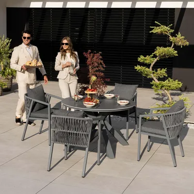 Produktbild von di volio Gartenmöbel Set LICATO – grau, moderne Balkonmöbel mit Tisch und 4 Stühlen, Terrassenmöbel für außen, stabil & bequem