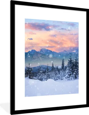 Produktbild von MuchoWow® Gerahmtes Poster Schnee - Himmel - Wald - Winter 60x80 cm - Poster mit Schwarzem Bilderrahmen Wandposter Rahmen Foto Bilder - Wohnzimmer - Dekorationen - Prämie