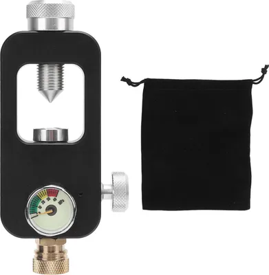 Immagine prodotto di Adattatore per ricarica bombole 40 mPa 8mm in alluminio con manometro MPA per bombole da 0,5 l e 1l nero
