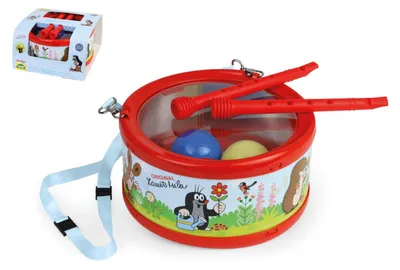 Immagine prodotto di Tamburello Krtek in lamiera da 21 cm con bacchette, in confezione da 21x10x21 cm