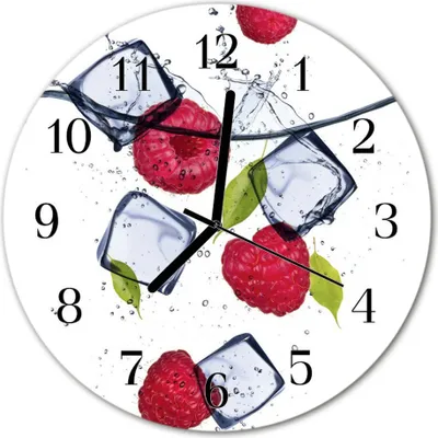 Produktbild von Glasuhr Wanduhr Küchenuhr Echt-Glas 30fi cm Himbeeren rosa
