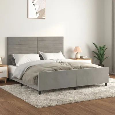 Produktbild von Bettgestell mit Kopfteil Hellgrau 160x200 cm Samt