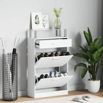 Produktbild von vidaXL Schuhschrank mit Schubfach und oberem Glasregal Holz Weiß