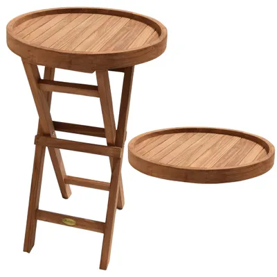 Image de Table pliante Teako Design en teck massif rond résistant aux intempéries 50 cm