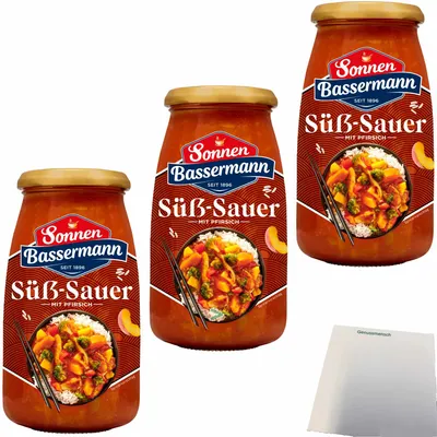 Produktbild von Sonnen Bassermann Süss-Sauer Sauce 3er Pack (3x525g Glas) + usy Block