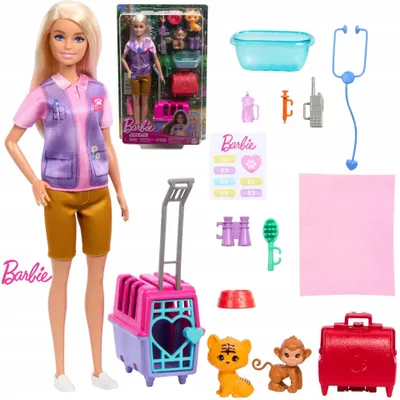Produktbild von Barbie Tierretterin Puppe mit Tieren und Zubehör HRG50