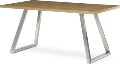 Obrázek produktu pro Stůl jídelní 160x90cm, MDF+ dýha, odstín dub, kovové nohy, broušený nerez.