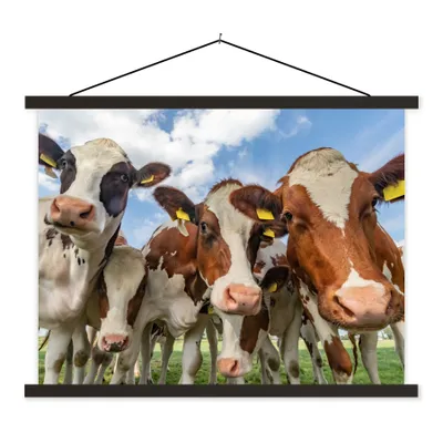 Produktbild von MuchoWow® Textilposter Kühe - Tiere - Wiese - Natur 150x113 cm mit holzfarbenen Rahmen - Poster