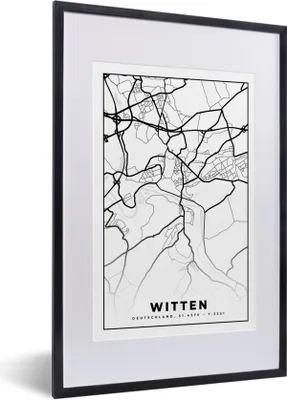 Produktbild von MuchoWow® Gerahmtes Poster Witten - Karte - Stadtplan 40x60 cm - Poster mit Schwarzem Bilderrahmen Wandposter Rahmen Foto Bilder - Poster in Rahmen