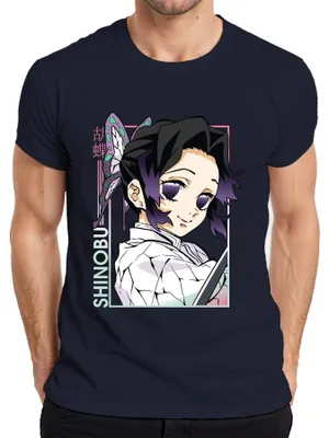 Obrázok produktu pre Shinobu Kocho Kimetsu no Yaiba Butterfly Purple Anime Gift Pánske tričko, Navy, M