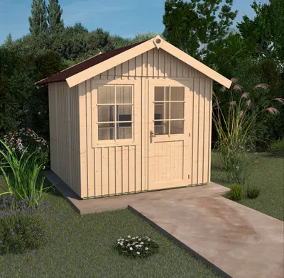 Produktbild von weka Komfort-Schwedenhaus Gr.2 Tür und Fenster 300 x 300 cm, natur, Farbe:naturbelassen, Dachform:Satteldach