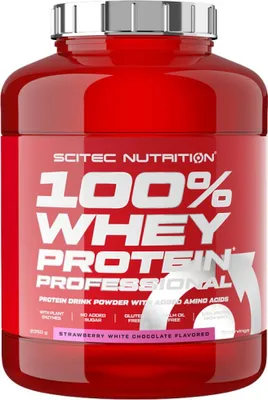 Obrázok produktu pre Scitec Nutrition 100% Whey Protein Professional 2350 g jahoda-biela čokoláda / Srvátkové whey proteíny / Chutný srvátkový proteín s pridanými aminokyselinami obohatený o tráviace enzýmy