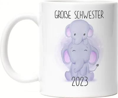 Produktbild von Große Schwester 2023 Tasse Weiß Geschwisterliebe Sister Elefant Geborgenheit Beschützer Welt Liebe Familie