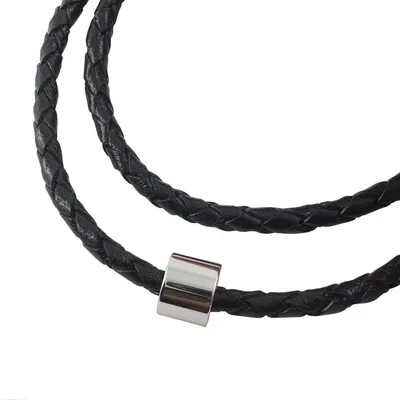 Produktbild von Lederkette geflochten Leder-Band Halskette mit Anhänger Damen Kette 5 mm Schwarz, Länge:75 Zentimeter