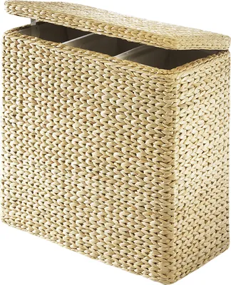 Produktbild von Kobolo Praktischer Wäschesortierer mit 3 Fächern aus Binse mit Textilinnenfutter - Wäschesammler Wäschekorb Korb Aufbewahrung Wäschekorb washbox