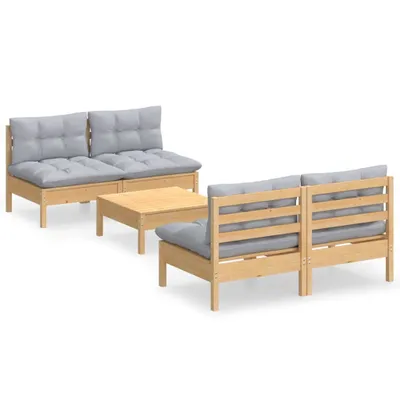 Produktbild von vidaXL 5-tlg. Garten-Lounge-Set mit Grauen Kissen Kiefernholz