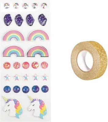 Produktbild von 30 3D-Aufkleber Regenbogen + Golden glitter band 5 m