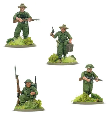 Produktbild von Figurenset Gurkha HQ für Tabletop mit zwei Offizieren, Funker und Sanitäter