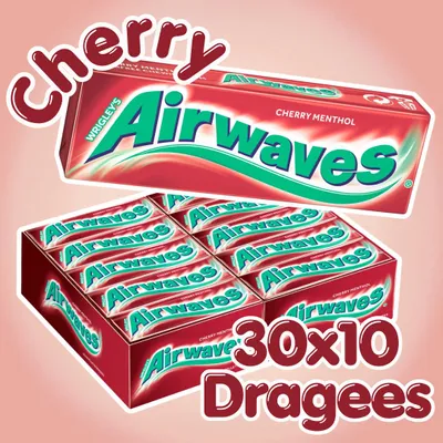 Produktbild von Wrigley's Airwaves Cherry Menthol Kaugummi 30 x 10 Dragees – Zuckerfreier Kaugummi mit Kirsch- und Mentholgeschmack + Heartforcards Versandschutz