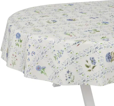 Produktbild von Tischdecke Floral Blumenkaro Blau Oval 240x140cm Schnittkante Wachstuch abwaschbar