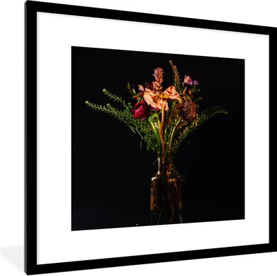 Produktbild von MuchoWow® Gerahmtes Poster Stilleben - Blumen - Vase 40x40 cm - Poster mit Schwarzem Bilderrahmen Wandposter Rahmen Foto Bilder - Poster - Plakat im Rahmen