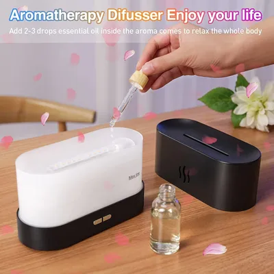 Obrázok produktu pre Flame Aroma difuzér Zvlhčovač vzduchu, 7 farieb plameňa, bezhlučný difuzér esenciálnych olejov pre domácnosť, kanceláriu, jogu s ochranou proti automatickému vypnutiu 180 ml (čierny)