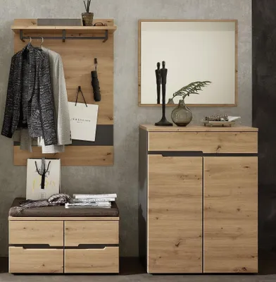 Produktbild von Garderoben-Set >Memphis< (4-teilig) Artisan Eiche Nachbildung / Graphit - 145x192x38 (BxHxT)