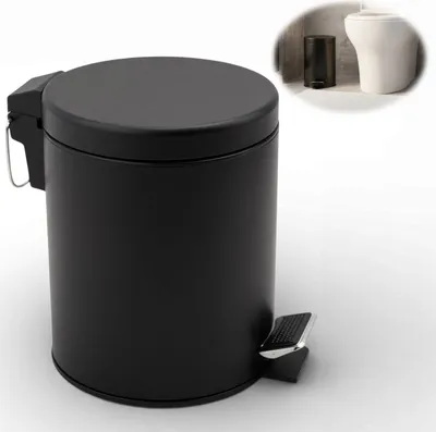 Produktbild von LS-LebenStil Edelstahl Kosmetikeimer Papierkorb 3 Liter Schwarz Matt Rund mit Deckel Tretmülleimer Treteimer Fußpedal Mülleimer Bad Badezimmer