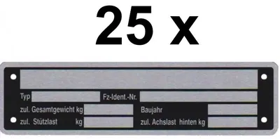 Produktbild von 25 x Blanko Typenschild Anhängertypenschild Neutral Anhänger Vers. 2