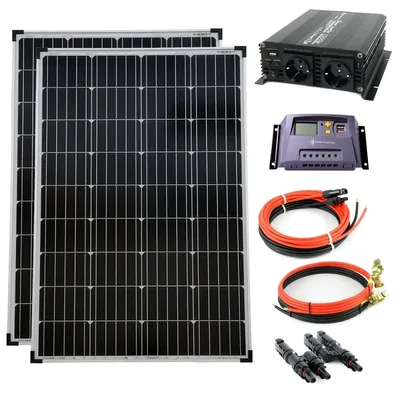 Produktbild von Solarpanel-Set - 2 x 100 Watt - 12 Volt System - 1000 mm - Aluminiumrahmen - Monokristalline Solarmodule