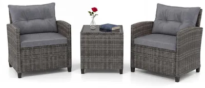 Produktbild von KOMFOTTEU Rattan Gartenmöbel Set, Outdoor Lounge Möbel mit 2 Sessel, 1 Tisch, Sitz- & Rückenkissen, Balkonmöbel Kleiner Balkon, Lounge Gartenmöbel, Terrassenmöbel für 2 Personen