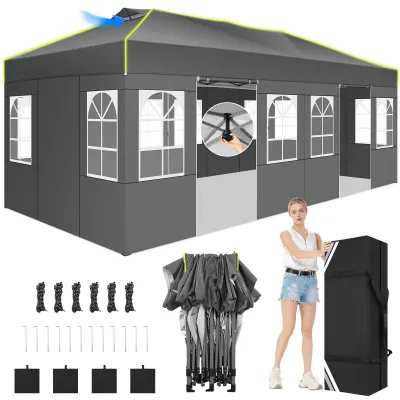 Image de Tente pop-up pour événements - Tente de réception - Tente avec parois latérales - 3 x 6 mètres - Structure en aluminium