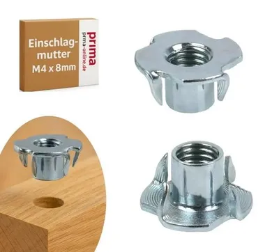 Produktbild von Einschlagmutter M4 x 8 mm verzinkt – 4 Einschlagspitzen – 50 Stück