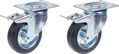 Immagine prodotto di 100 mm 4" con ruote in gomma, girevoli con freno, portata 90 kg, set di 2