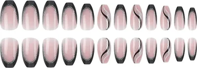 Produktbild von 1 Set tragbare künstliche Nägel, DIY-Nagelkunst-Set mit Kleber und Nagelfeile, aufdrückbare Nägel, wasserfeste Gel-Kunstnägel, vollständige Abdeckung, French Tips, künstliches Nagelzubehör für Frauen und Mädchen
