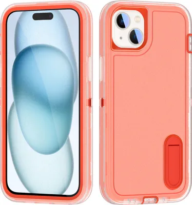 Produktbild von Hülle für iPhone 15 Hybrid Dreilagige Robust Stoßfest Schwerlast Schutzhülle mit Ständer Orange