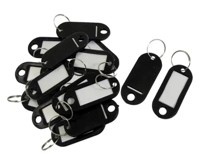 Immagine prodotto di 100 portachiavi personalizzabili [Colore: nero] - Set di targhette per chiavi personalizzabili | Anelli portachiavi personalizzabili | Anelli portachiavi in plastica con etichette intercambiabili
