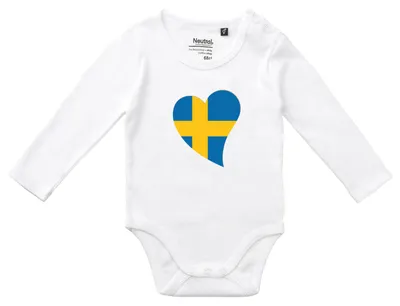 Produktbild von Huuraa Baby Body Schweden Flagge Herz 62 White Baumwolle Fairtrade Langarmbody Geschenkidee