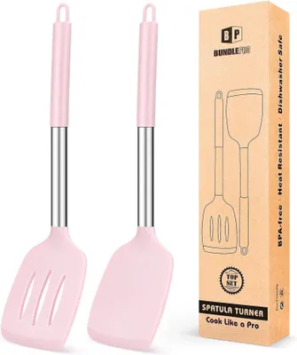 Produktbild von 2er Pack Silikon Pfannenwender Schlitzen Antihaft Rosa