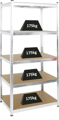Produktbild von Schwerlastregal Ragnar | HxBxT 180x90x60cm | 5 MDF-Platten-Ebenen | Fachlast 175kg | Verzinkt