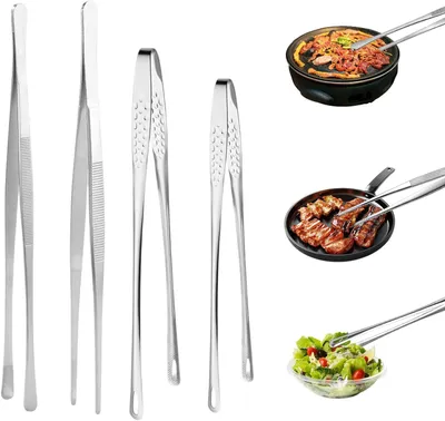 Produktbild von Kochzange 4 Stück, Edelstahl, lang, für Grillen