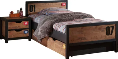 Produktbild von Bett mit Nachtkommode Kameko MDF+Massivholz Schwarz/Cognac