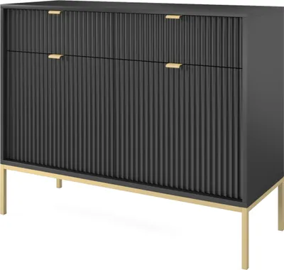 Produktbild von Masseno Kommode STELLARE 104 cm Sideboard mit 2 Schubladen und 2 Türen für Wohnzimmer Schlafzimmer Modern 104x39x83 cm Schwarz / Schwarz