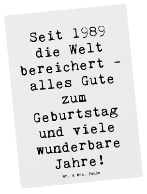 Produktbild von Mr. & Mrs. Panda Postkarte Spruch 1989 Geburtstag - Weiß - Geschenk, bildkarte, Geburtstagsgeschenk, Postkarten, Happy Birthday, Grußkarte, schöne Erinnerungen, Lachen