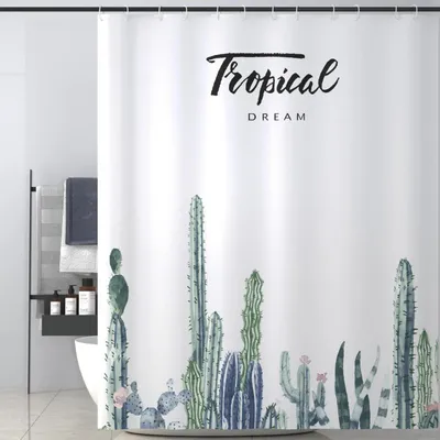 Produktbild von LIONMOOD Duschvorhang - Badewannen Vorhang inkl. Haken - Polyester Textil - 180x200cm - Tropical-Cactus 2